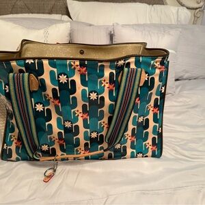 Consuela Teal and Cream Floral Tote